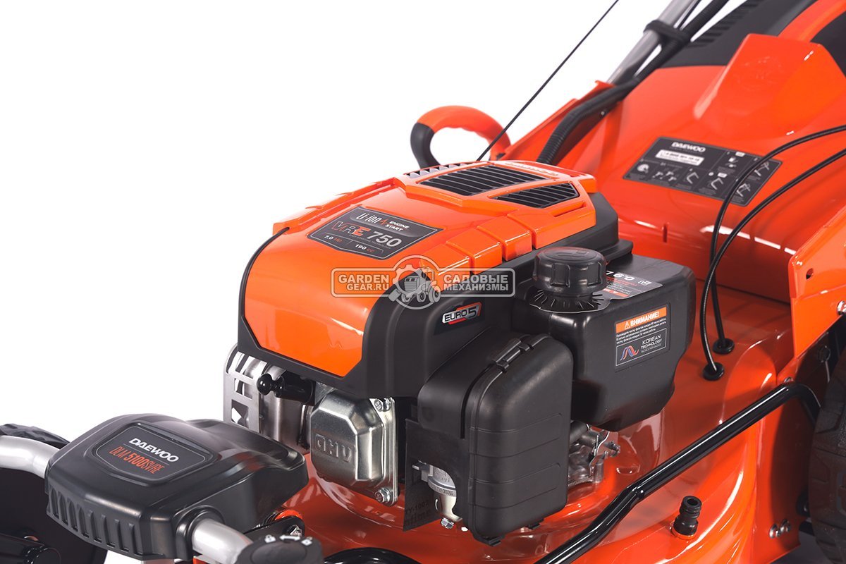 Газонокосилка бензиновая Daewoo DLM 5100SVRE с рояльными колесами и эл.запуском (PRC, 50 см, Daewoo 190 см3, вариатор, 70 л, сталь, 4 в 1, 35.4 кг)