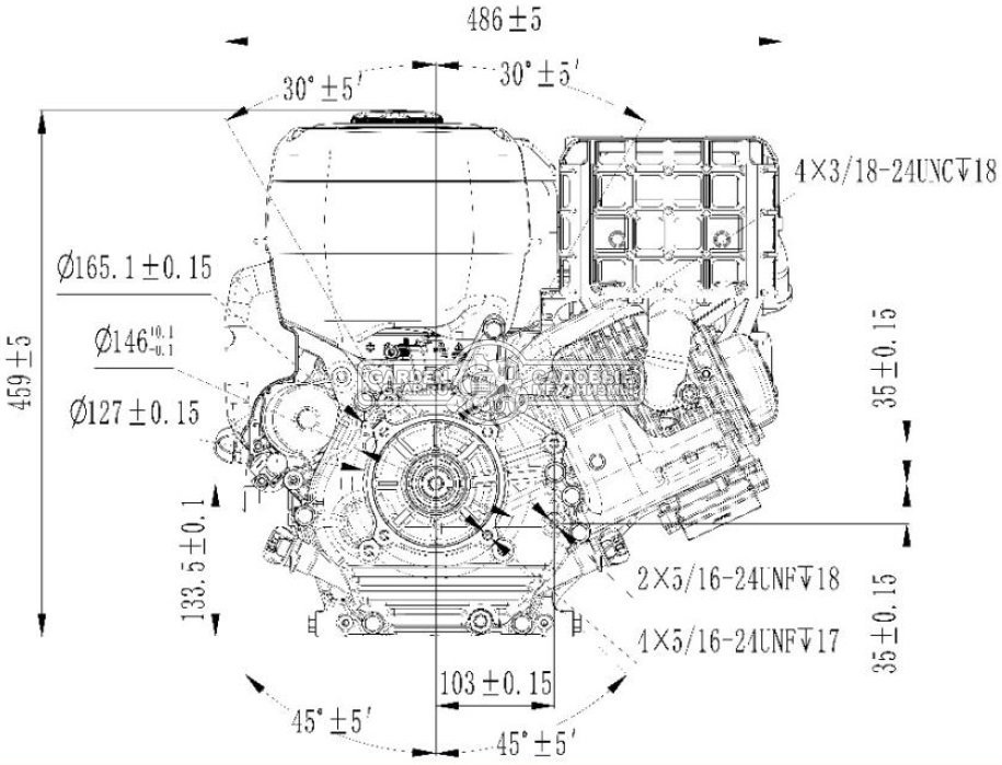 Бензиновый двигатель Zongshen GB 460 V EFI (17,5 л.с., 459 куб.см., D=25 мм, L=63 мм, катушка освещения 12В/20А, выпрямитель, электростартер, 33 кг.)