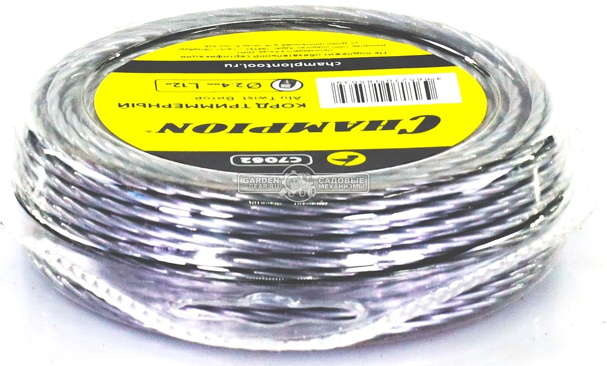 Леска триммерная Champion Alu Twist 2,4 мм., мононить, витая, 12 м.
