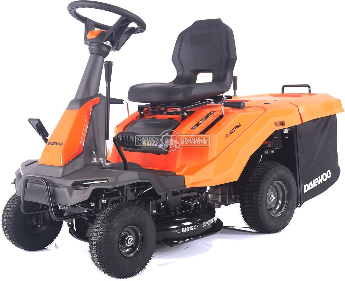 Садовый минирайдер Daewoo DWR 610 (PRC, Daewoo, 225 куб.см., полуавтомат CVT, травосборник 150 л., ширина кошения 61 см., 3 в 1, 127 кг.)