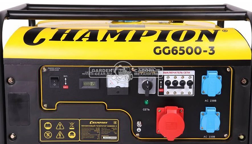 Бензиновый генератор Champion GG6500-3 двухрежимный 230/380В (PRC, Champion, 420 см3/15 л.с., 5.0/5.5 кВт, 25 л, 67 кг)