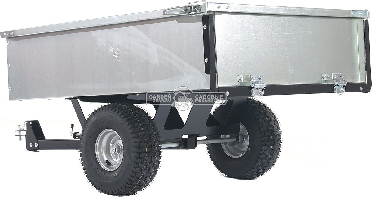 Тележка - прицеп ZimAni GT410x2 Stainless steel 500 для садовых тракторов, с механизмом опрокидывания (оцинкованной сталь, 500 кг)