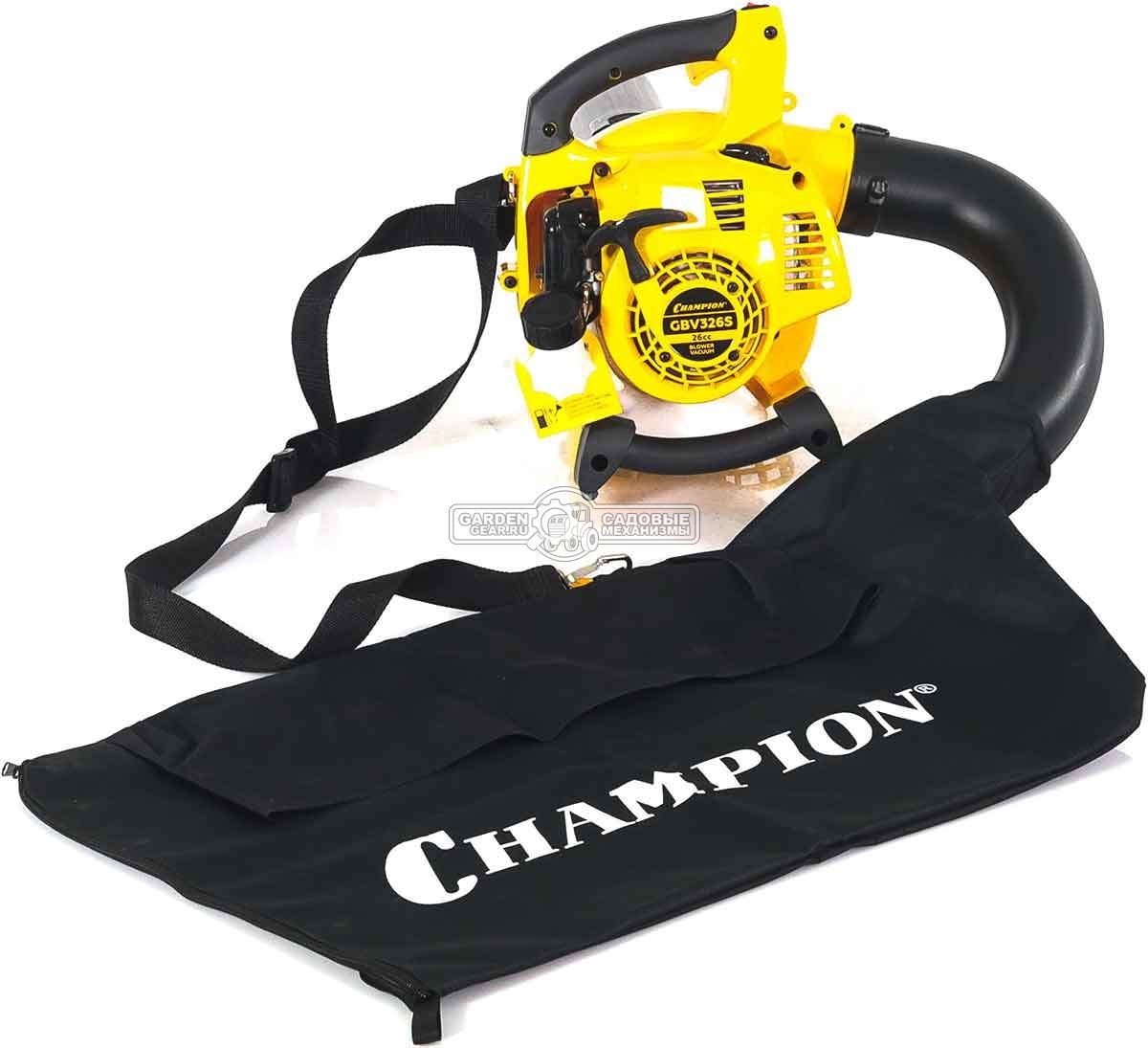 Садовый пылесос/воздуходувка бензиновая Champion GВV326S (PRC, 26 куб.см., 1,0 л.с., 612  м3/ч., 40 л., 4 кг)