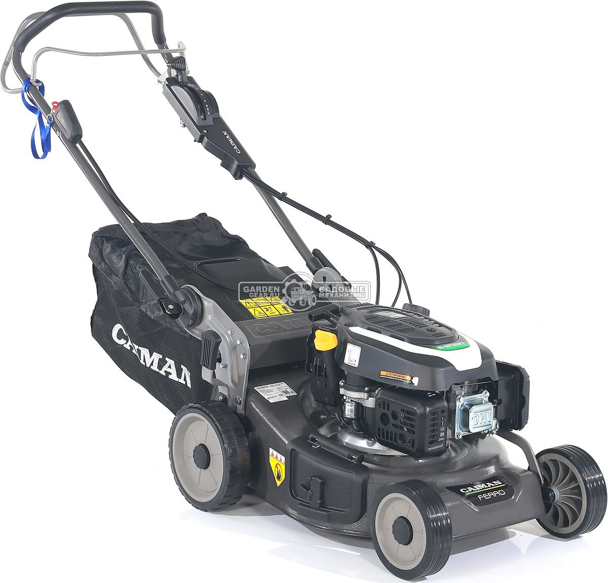 Газонокосилка бензиновая Caiman Ferro 47CVE с электрозапуском (RUS, 45 см, Caiman Green Engine, 166 см3, сталь, 4 в 1, 50 л, 40.5 кг)