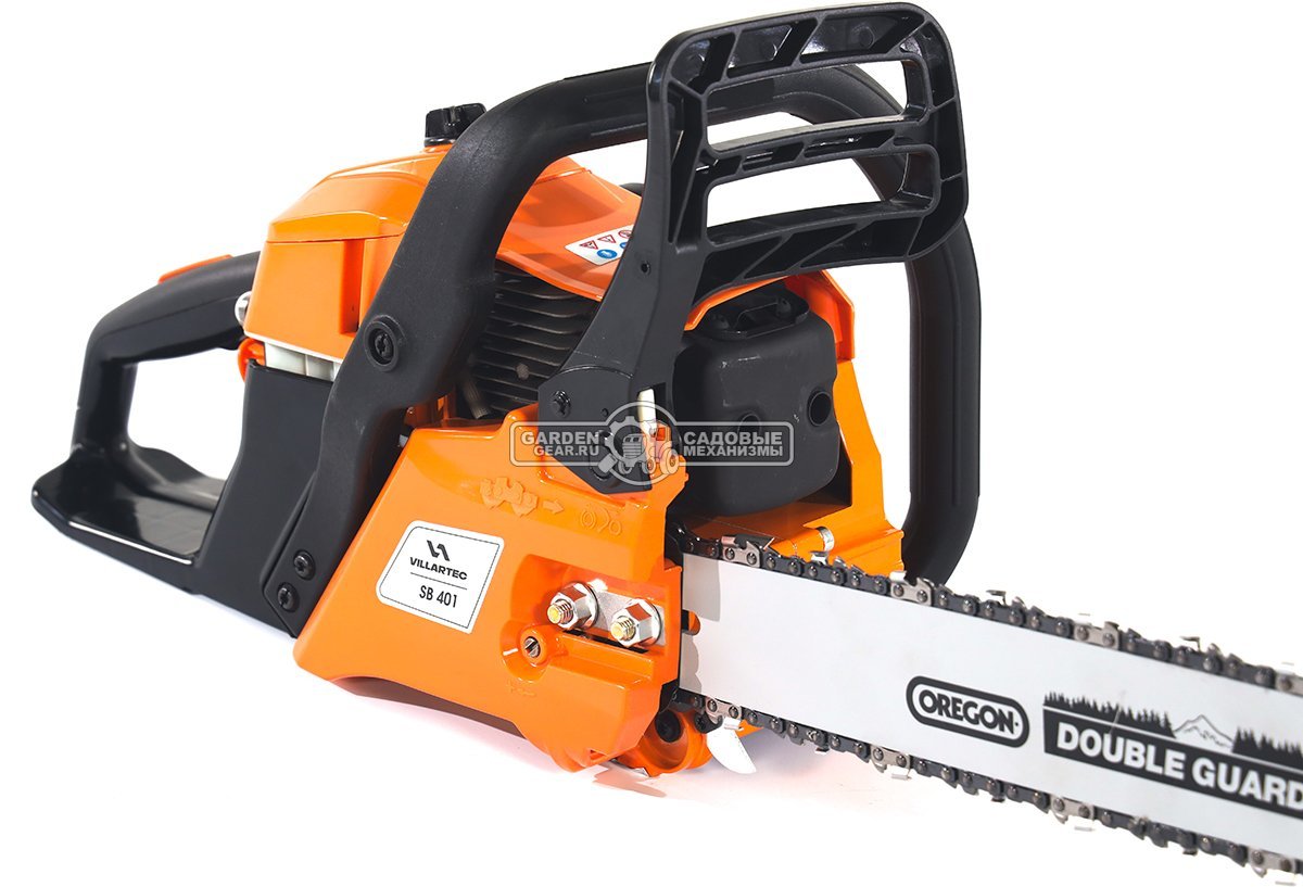 Бензопила Villartec SB401 16" + 2Т 100 мл, масло д/цепи 1 л, запасная цепь (PRC, 40.2 куб.см., 1,8 кВт/ 2.4 л.с., 3/8"-1.3-56E, 4.8 кг)