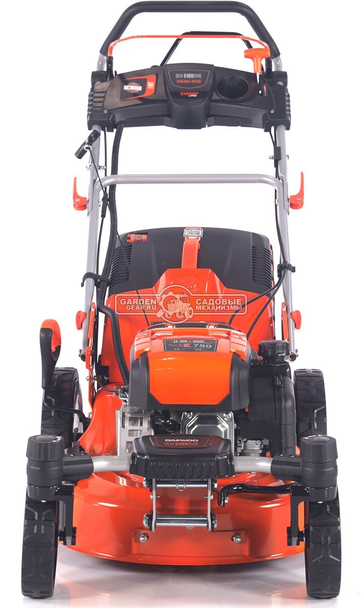 Газонокосилка бензиновая Daewoo DLM 5100SVRE с рояльными колесами и эл.запуском (PRC, 50 см, Daewoo 190 см3, вариатор, 70 л, сталь, 4 в 1, 35.4 кг)