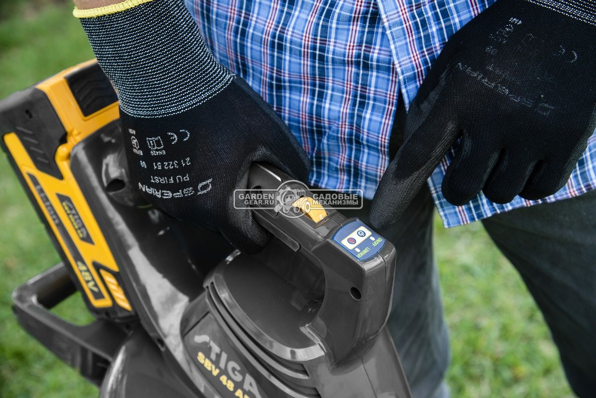 Пылесос - воздуходувка аккумуляторная Stiga SBV 48 AE без АКБ и ЗУ (PRC, Li-Ion, 48V, 83 м/с., 9,6 м3/мин., бесщеточный, мешок 40 л., 2,4 кг.)