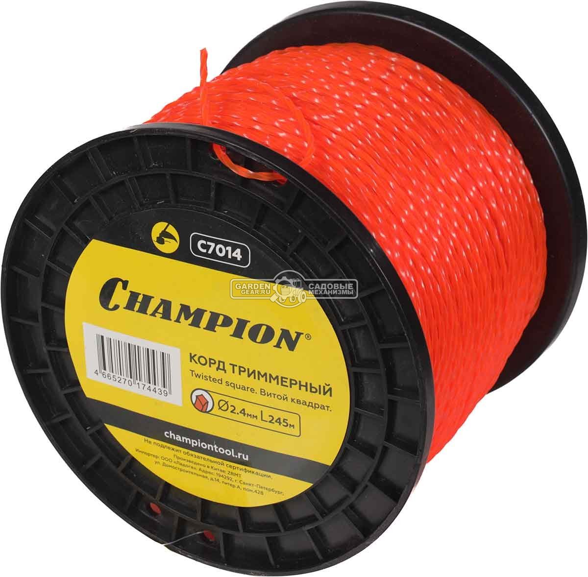 Леска триммерная Champion Twisted Square 2,4 мм., мононить, витой квадрат, 245 м. + нож для корда