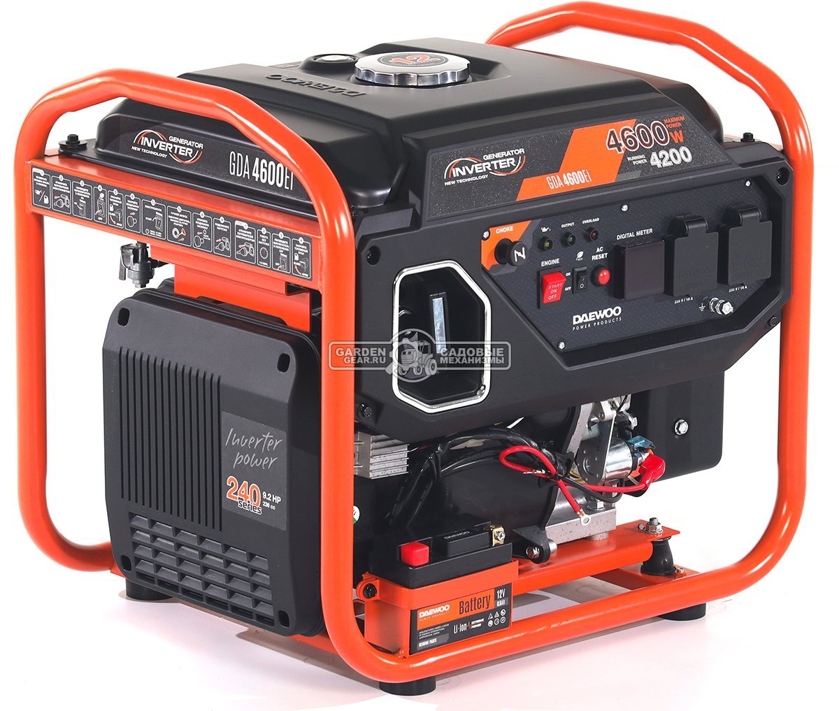 Бензиновый генератор инверторный Daewoo GDA 4600Ei с электрозапуском (PRC, Daewoo, 236 см3, 4,2/4,6 кВт, 12 л, рама, 35 кг)