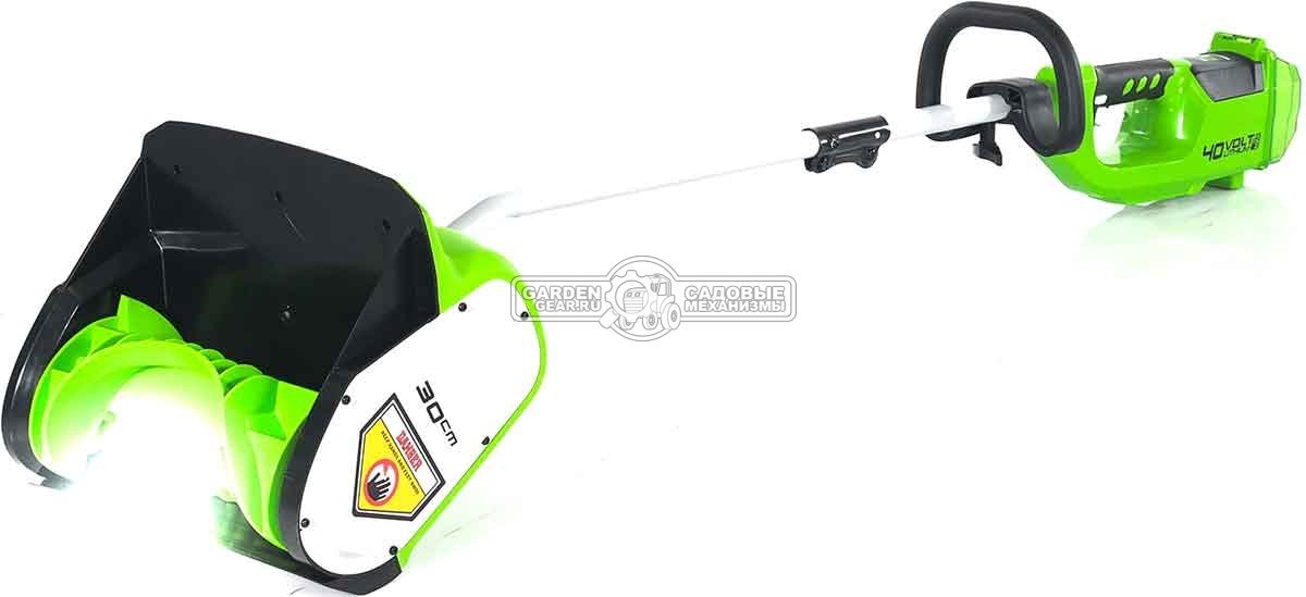 Снегоуборщик аккумуляторный / лопата GreenWorks GD40SS30 с АКБ 4 А/ч и ЗУ (PRC, BL 40В, ширина 30 см, 7 кг)