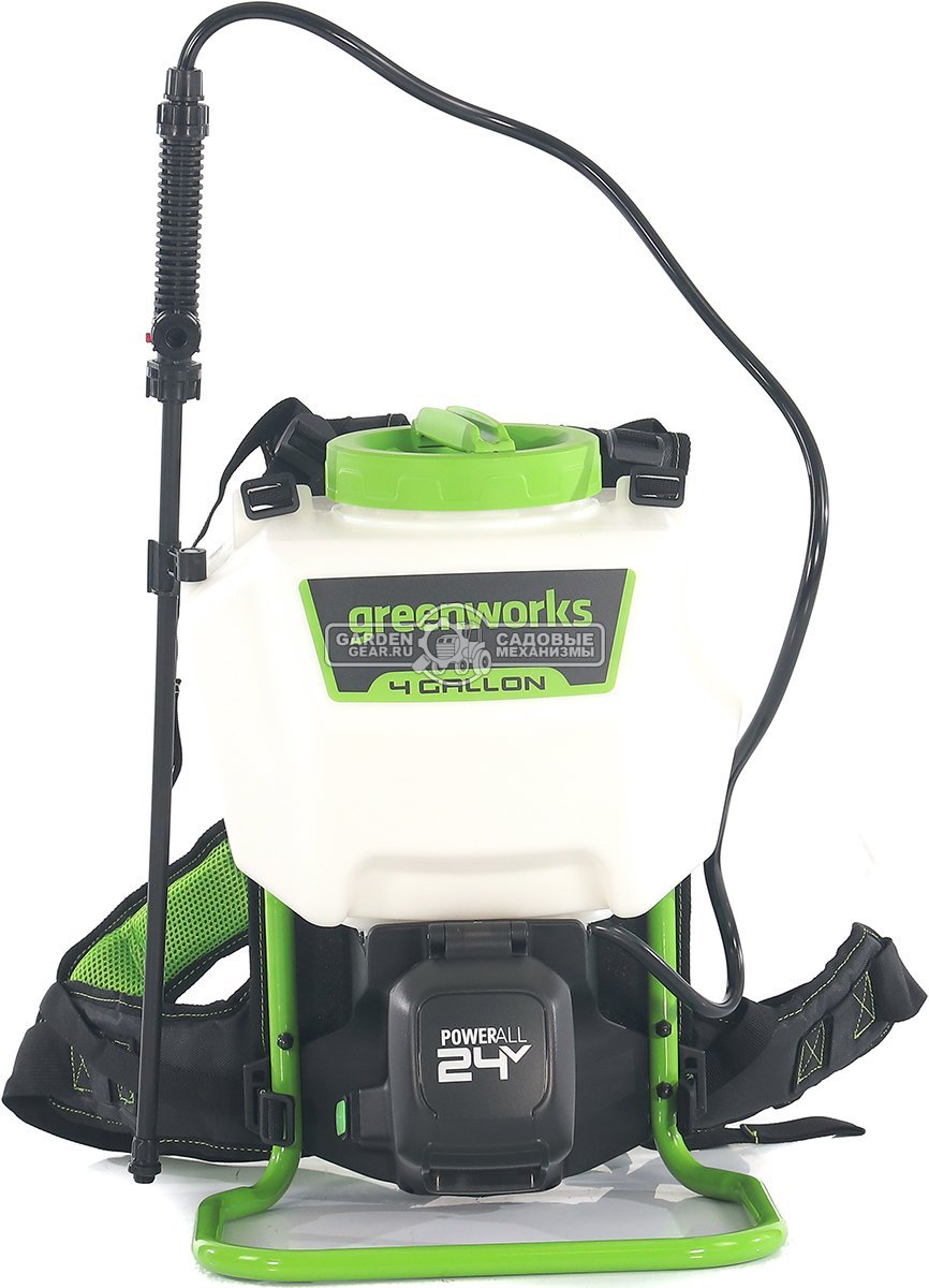 Опрыскиватель аккумуляторный GreenWorks G24BPSII без АКБ и ЗУ (PRC, 24В, ранцевый, 5 бар, 15 л, 1.9 л/мин, 4.8 кг)