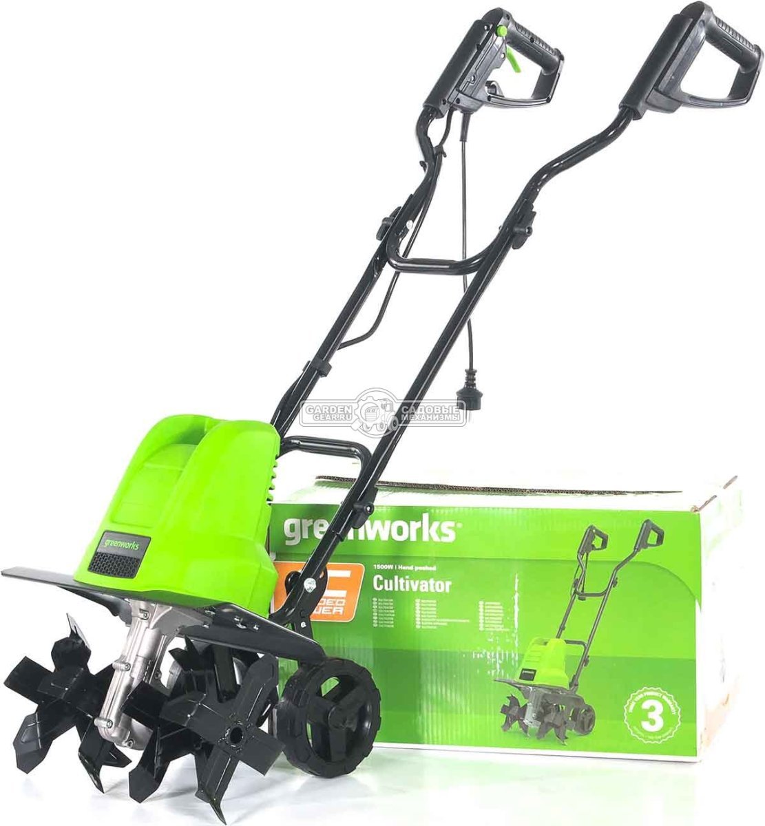 Культиватор электрический GreenWorks GTL1520 (PRC, 1500 Вт, 40 см, 11 кг)