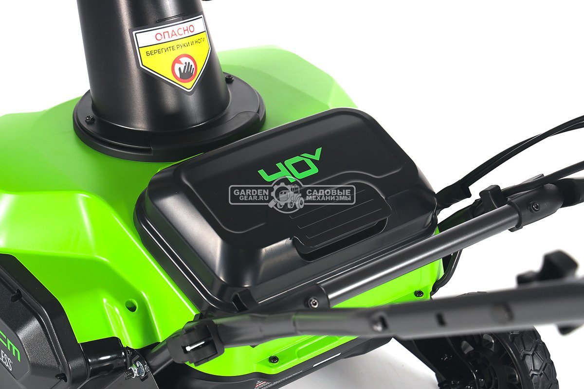 Снегоуборщик аккумуляторный GreenWorks GD40STX2 без АКБ и ЗУ (PRC, BL 40В, ширина 40 см, слот на 2 АКБ, металл. шнек, фара, 22 кг)