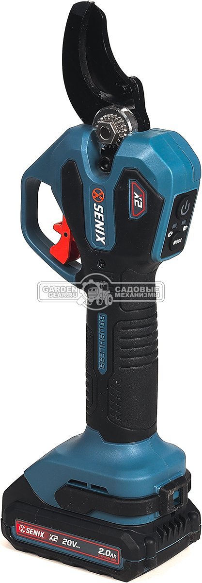 Аккумуляторный секатор Senix GPSX2-M1-EU с АКБ 2 А/ч и ЗУ (PRC, BL 20В, ветки до 38 мм, 1.05 кг)