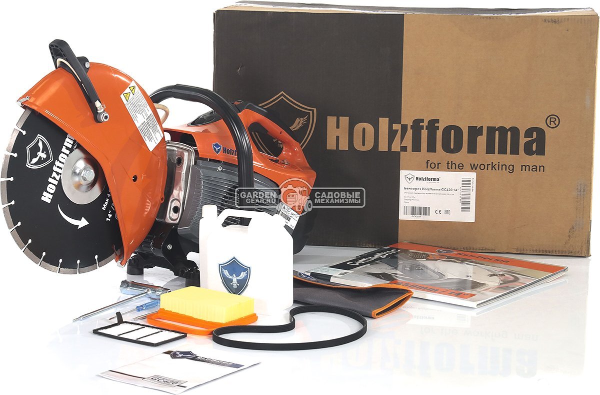 Бензорез Holzfforma GC420 14" (PRC, 66,7 см3, 3,2 кВт/4,4 л.с., диаметр круга 350 мм, глубина реза 110 мм, 9,6 кг.)