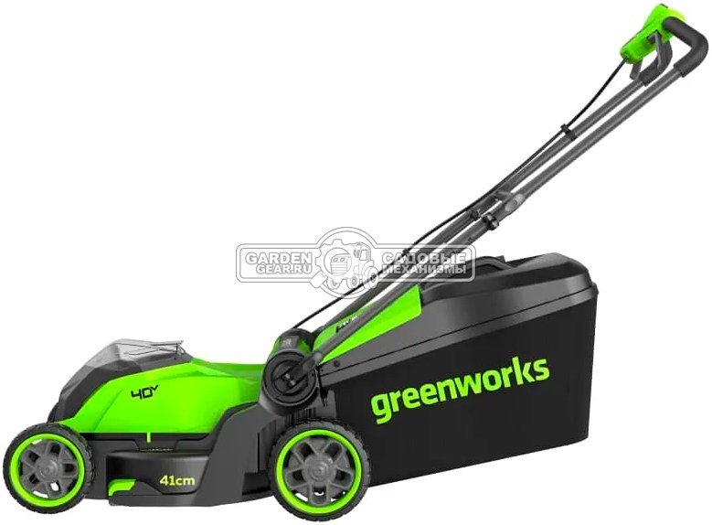 Газонокосилка аккумуляторная GreenWorks GD40LM411 с АКБ 4 А/ч и ЗУ (PRC, BL 40В, 41 см, пластик, мульчирование, 60 л, 16.5 кг)