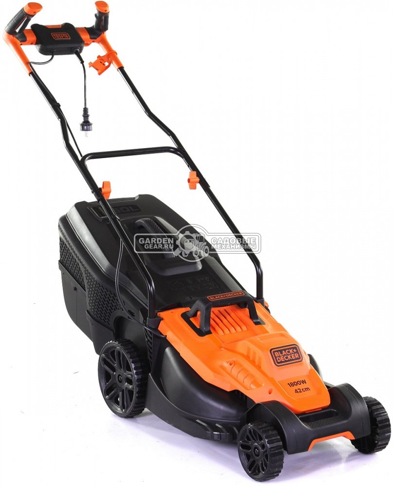 Газонокосилка электрическая Black+Decker BEMW481BH-QS (PRC, 1800 Вт, 42 см, пластик, 50 л, Bike Design, 17,47 кг.)