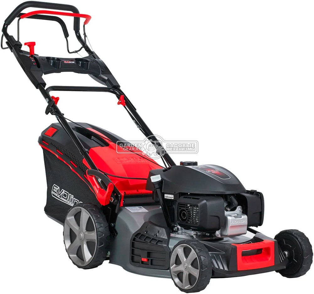 Газонокосилка бензиновая EVOline LMG 53 CVH (PRC, 53 см, Honda GCV 200, 201 см3, вариатор, 4 в 1, 70 л, сталь, 40 кг)