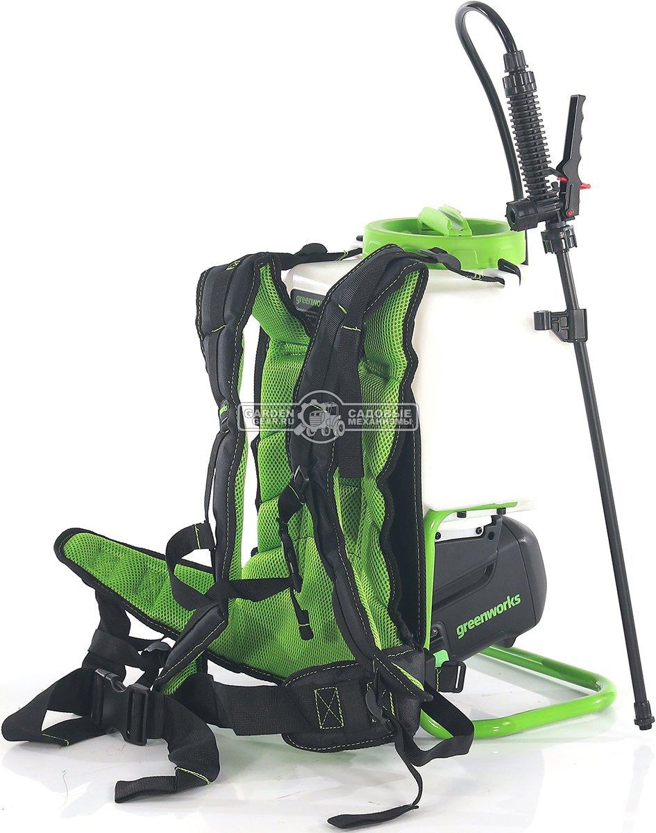 Опрыскиватель аккумуляторный GreenWorks G40BPS с АКБ 2 А/ч и ЗУ (PRC, 40В, ранцевый, 15 л, 1.9 л/мин, 4.7 кг)