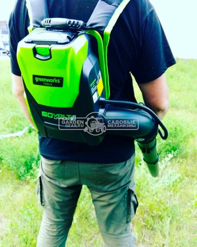 Воздуходувка аккумуляторная ранцевая GreenWorks GD60BPB без АКБ и ЗУ (PRC, BL 60В, 225 км/ч, 15 м3/мин, 3.8 кг)