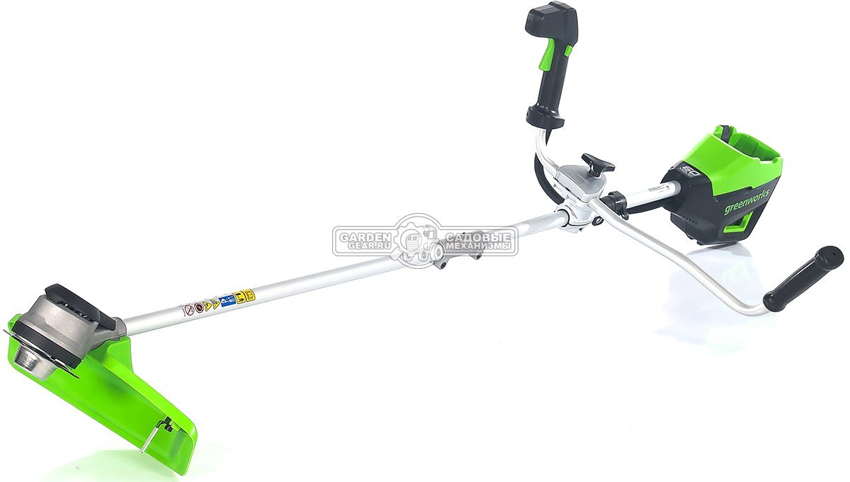 Мотокоса аккумуляторная GreenWorks GD60BCB без АКБ и ЗУ (PRC, BL 60В, нож 2Т + леска 2.0 мм, Т-рукоятка, 3.85 кг)