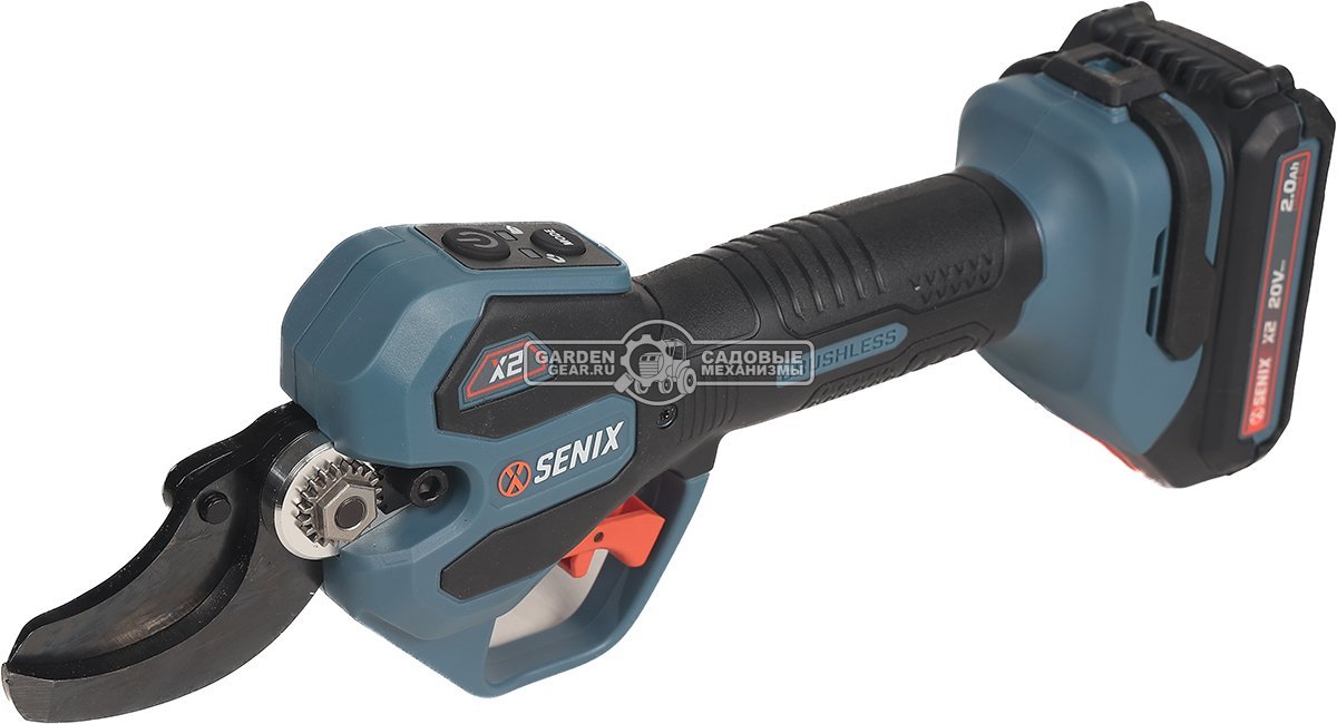 Аккумуляторный секатор Senix GPSX2-M1-EU с АКБ 2 А/ч и ЗУ (PRC, BL 20В, ветки до 38 мм, 1.05 кг)