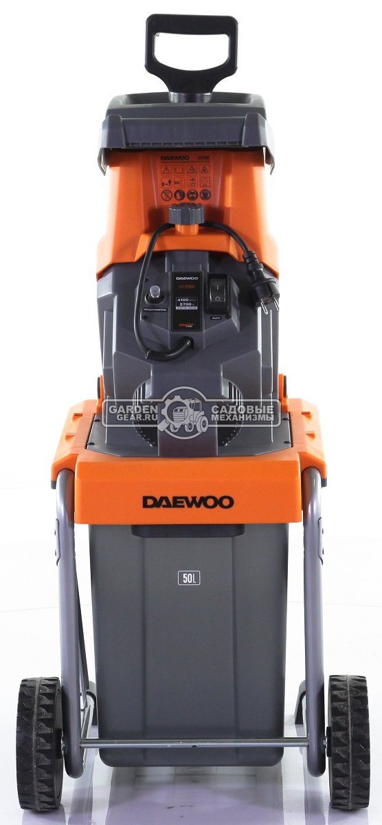 Садовый измельчитель веток электрический Daewoo DSR 2700E (PRC, 2700 Вт., ветки до 40 мм., диск с ножами, 50 л., 16 кг)