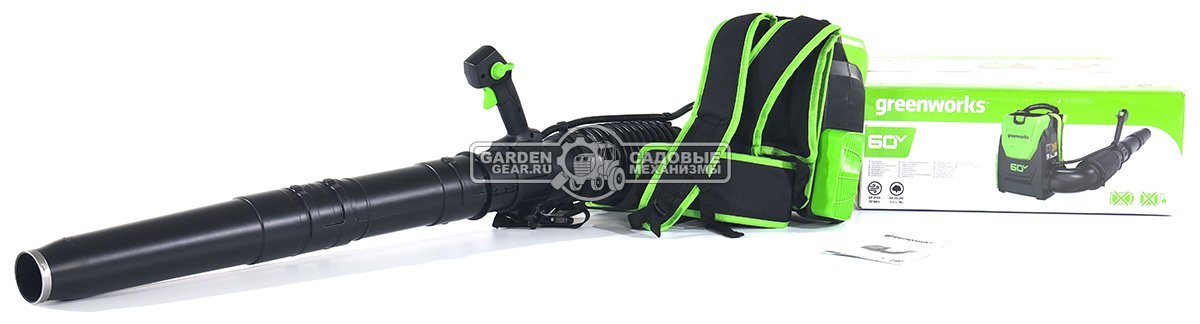 Воздуходувка аккумуляторная ранцевая GreenWorks GD60BPB без АКБ и ЗУ (PRC, BL 60В, 225 км/ч, 15 м3/мин, 3.8 кг)