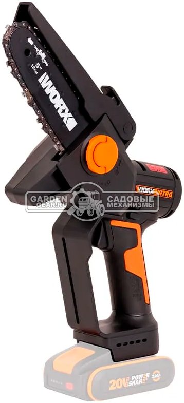 Аккумуляторный цепной сучкорез - минипила Worx WG325E с АКБ 2 А/ч и ЗУ (PRC, BL 20В, шина 5&quot;/12.7 см, 1/4&quot;-1.1-28Е, 1.1 кг)