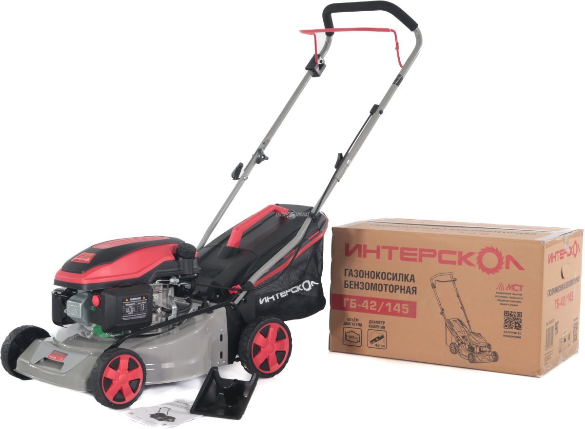 Газонокосилка бензиновая несамоходная Интерскол ГБ-42/145 Стандарт (PRC, 41 см, 145 см3, 40 л, сталь, 17.5 кг)