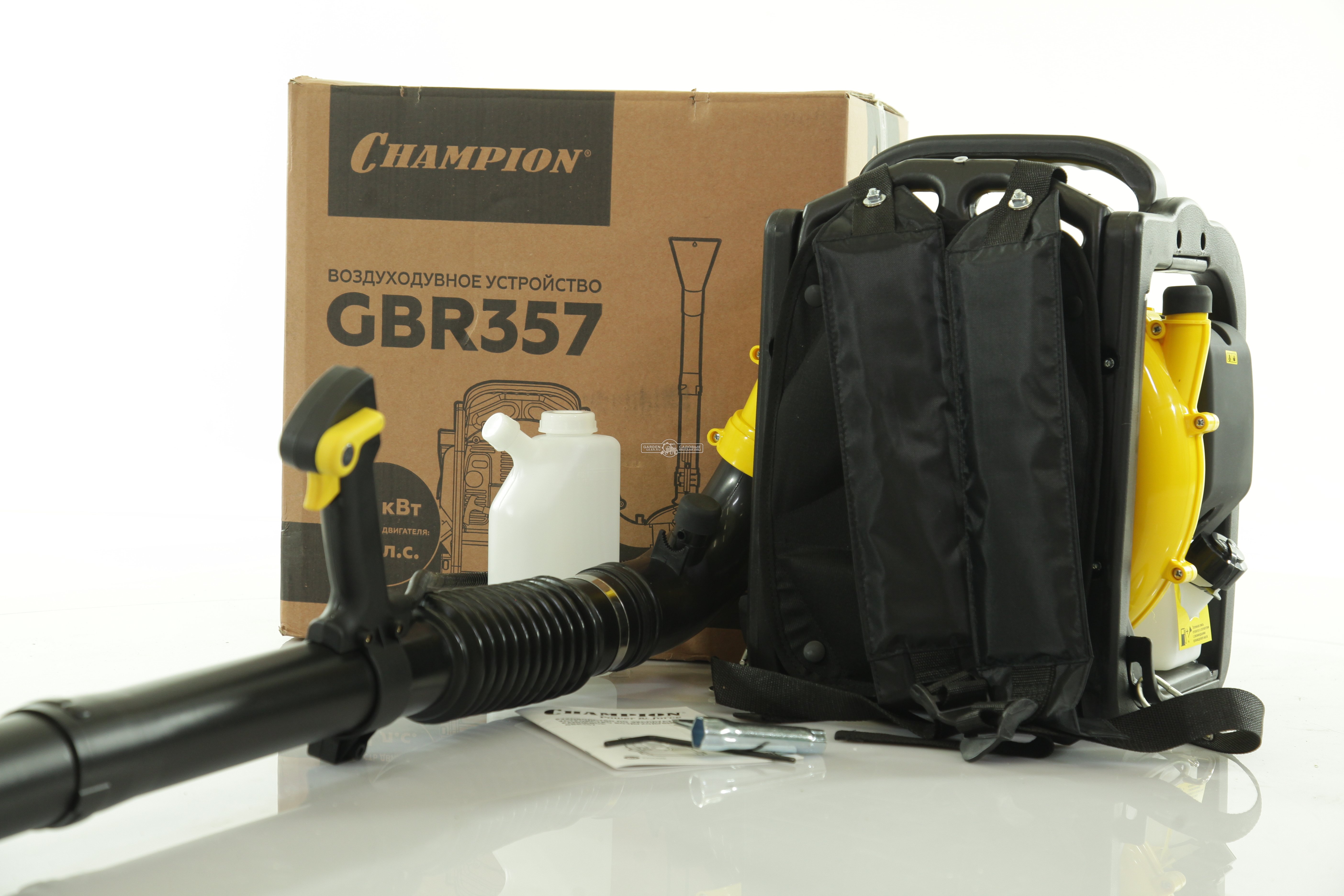 Воздуходувка бензиновая ранцевая Champion GBR357 (PRC, 56,5 куб.см., 3,4 л.с., 1080 м3/ч, 99,4 м/с, 9,2 кг)