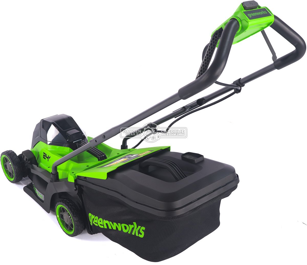 Газонокосилка аккумуляторная GreenWorks GD24LM331 с АКБ 4 А/ч и ЗУ (PRC, BL 24В, 33 см, пластик, мульчирование, травосборник 30 л, 9.9 кг)