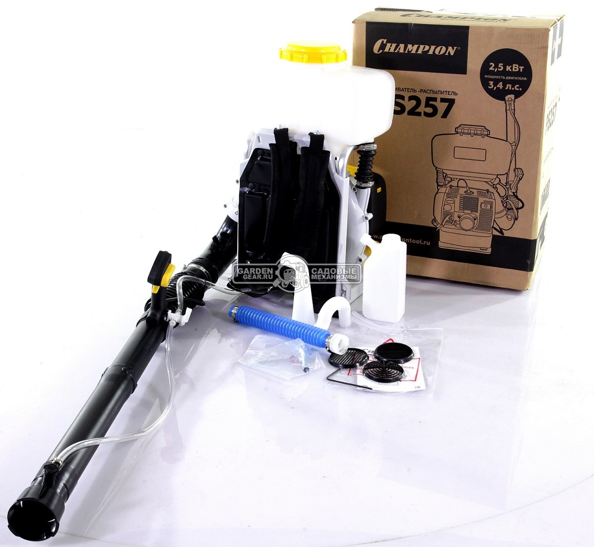Опрыскиватель бензиновый Champion PS257 Pro (PRC, распыление воздухом, 56.5 см3., 2.5 кВт., 14 л., 11.3 кг)
