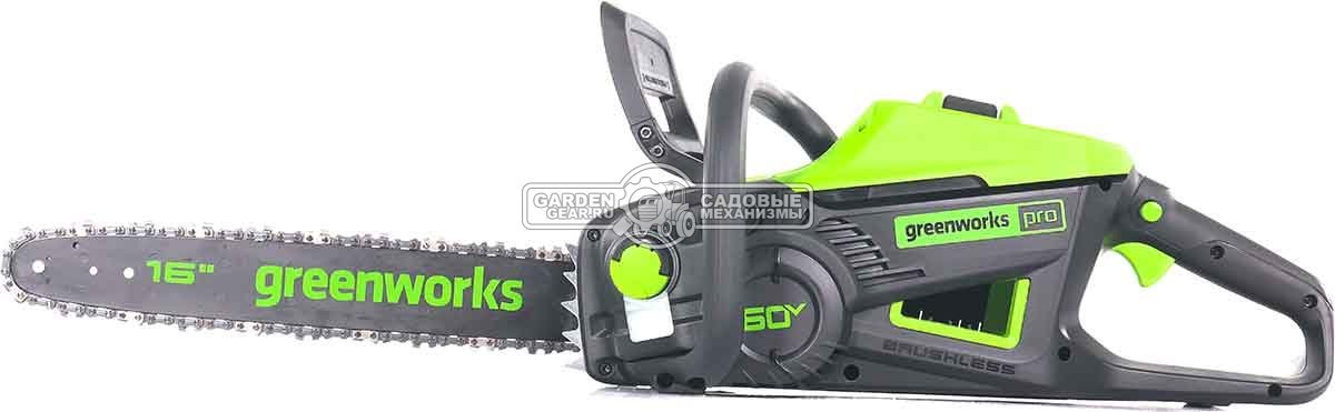 Пила аккумуляторная цепная GreenWorks GD60CS25 16" c АКБ 4 А/ч и ЗУ (PRC, BL 60В, 3/8"-1.3-56E, 4.7 кг)