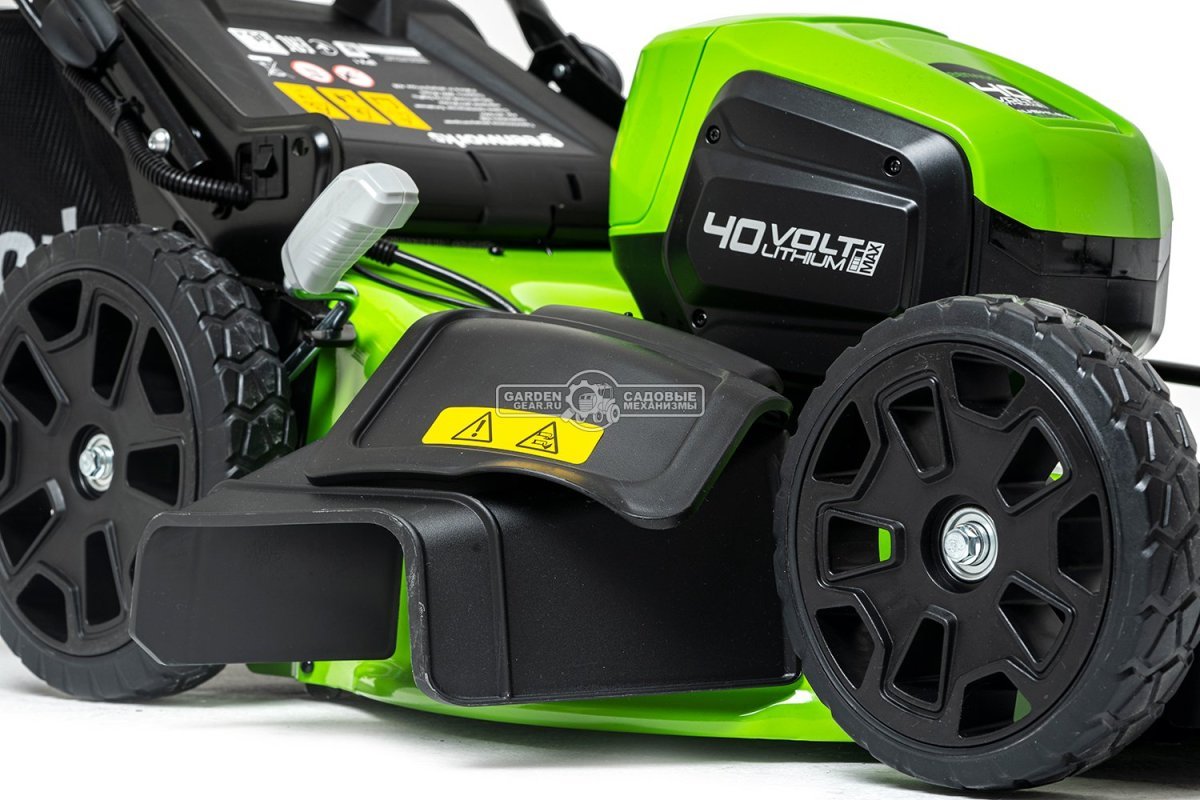 Газонокосилка аккумуляторная GreenWorks GD40LM46HP с АКБ 4 А/ч и ЗУ (PRC, BL 40В, 46 см, сталь, 3 в 1, 55 л, 25 кг)