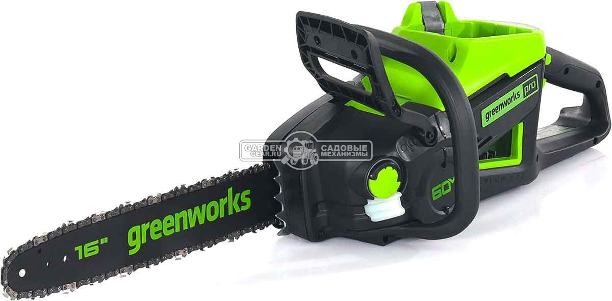 Пила аккумуляторная цепная GreenWorks GD60CS25 16" c АКБ 4 А/ч и ЗУ (PRC, BL 60В, 3/8"-1.3-56E, 4.7 кг)