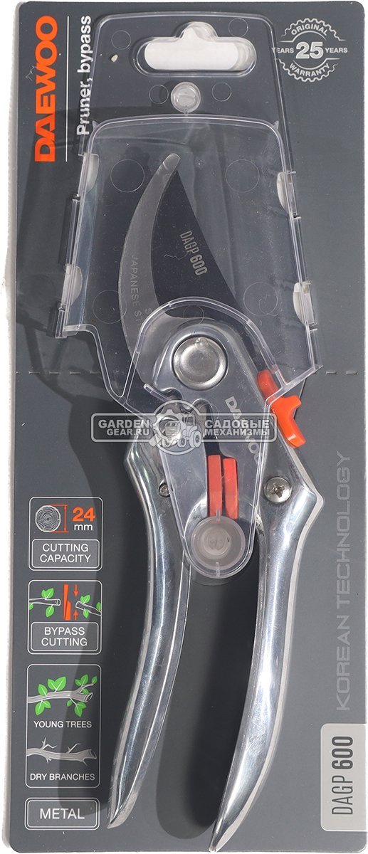 Секатор Daewoo DAGP 600 (Диаметр среза 24 мм, металлические рукоятки, 300 гр)