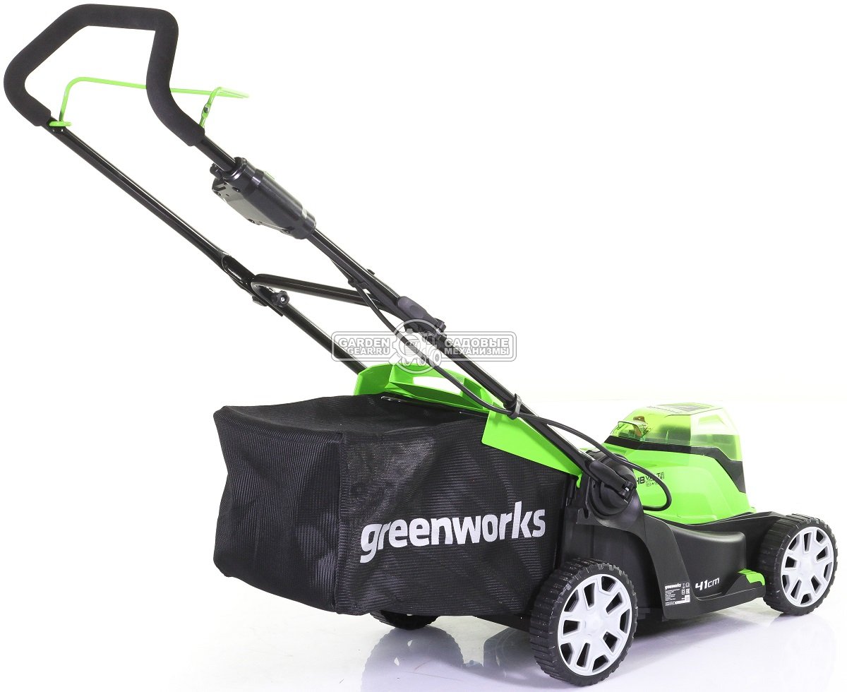 Газонокосилка аккумуляторная GreenWorks G24X2LM41 без АКБ и ЗУ (PRC, 24В, 41 см, 2 слота для АКБ, пластик, мульчирование, 50 л, 18 кг)