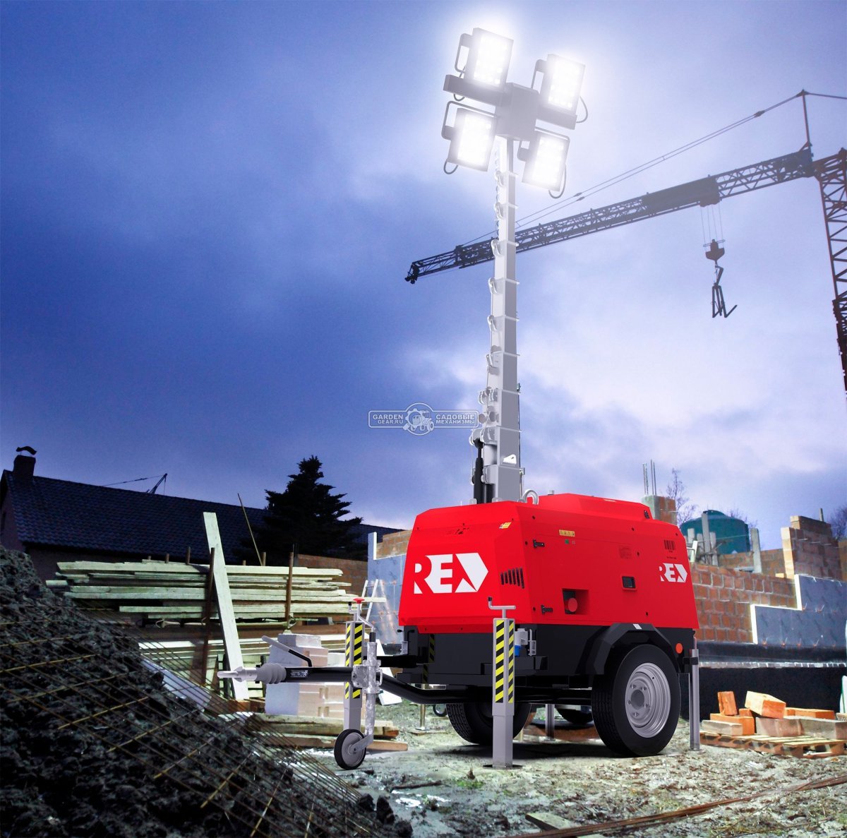 Световая мачта RED First Light M высота подъема ламп до 9 м., мощность ламп - 4x300 Вт., площадь освещения, 25000 кв.м., 700 кг.