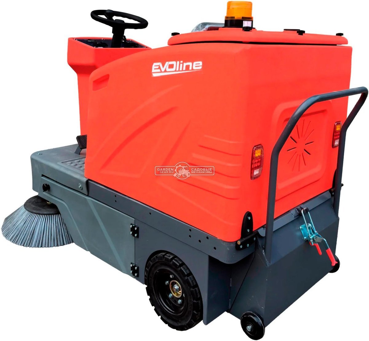 Подметальная машина аккумуляторная с сиденьем оператора EVOline SWB 1400 c LiFePo АКБ и ЗУ (PRC, 113 А/ч, 140 см, 150 л, 420 кг)