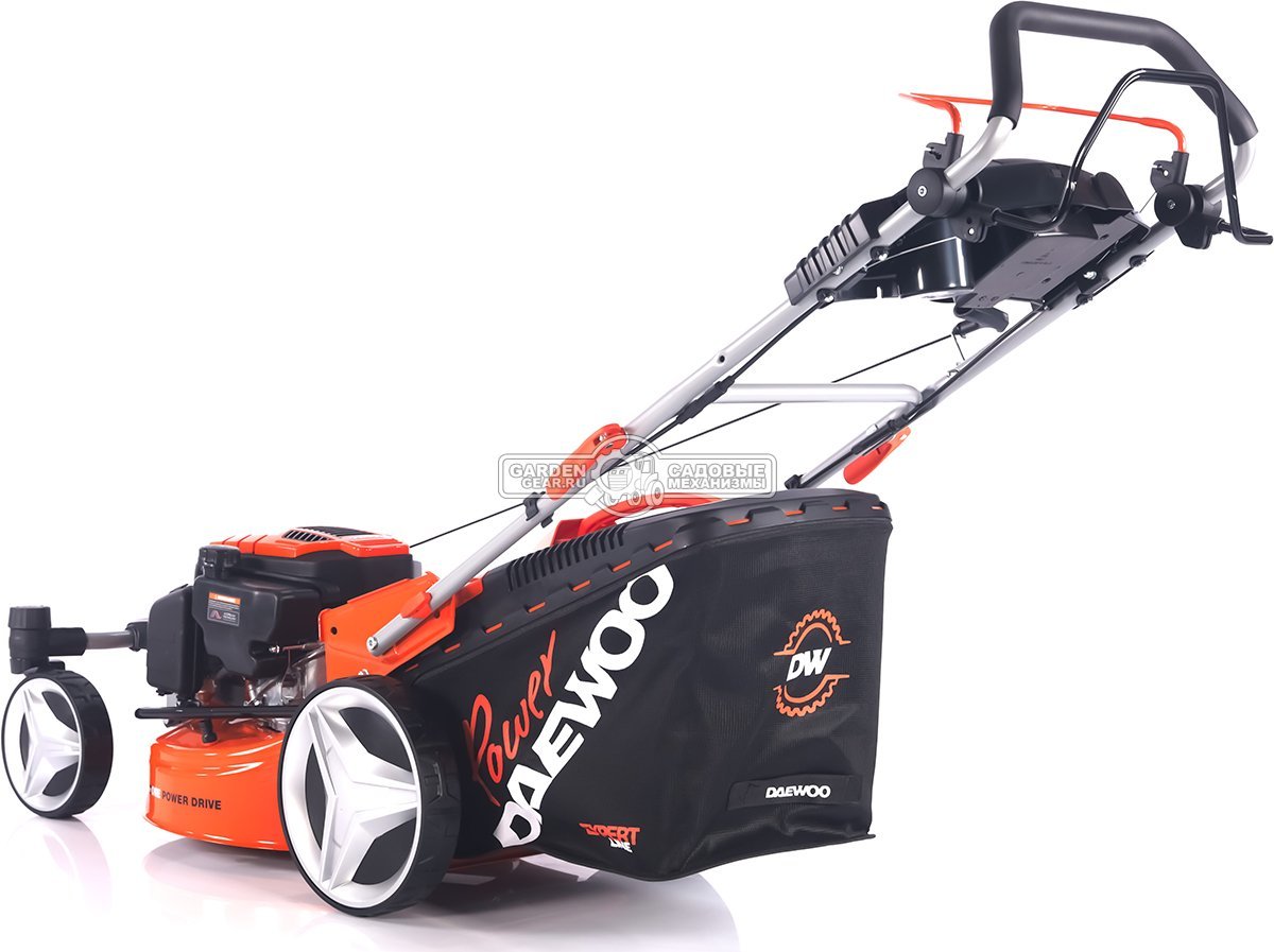 Газонокосилка бензиновая Daewoo DLM 5100SR4 с рояльными колесами (PRC, 50 см, Daewoo 165 см3, 70 л, TURBO X BLADE, сталь, 4 в 1, 32 кг)