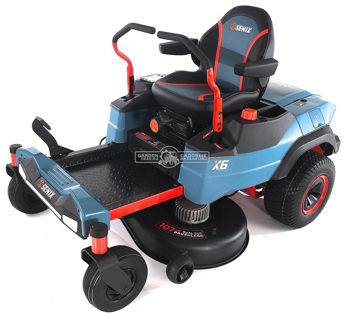Садовый райдер Senix ZTRX6-M-EU аккумуляторный с 4 АКБ 12 А/ч и ЗУ с нулевым радиусом разворота (PRC, BL 60В, 107 см, 6 слотов для АКБ, LED, 200 кг)