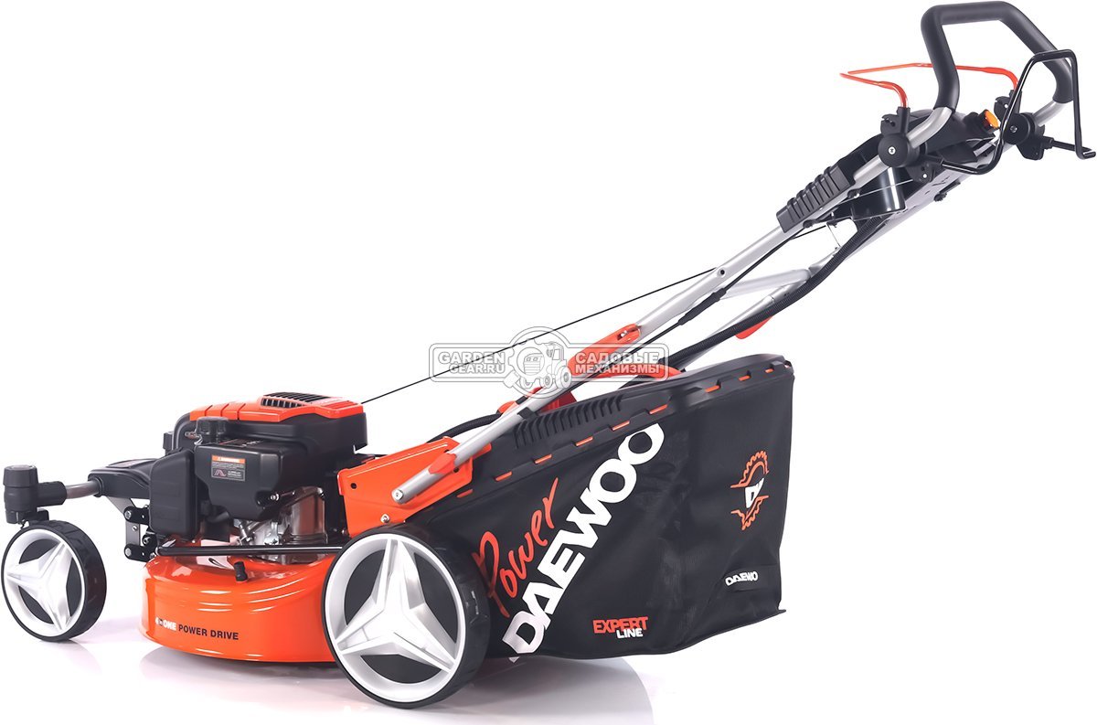 Газонокосилка бензиновая Daewoo DLM 5500SRE с рояльными колесами и эл.запуском (PRC, 54 см, Daewoo 190 см3, TURBO X BLADE, 70 л, сталь, 4 в 1, 36 кг)
