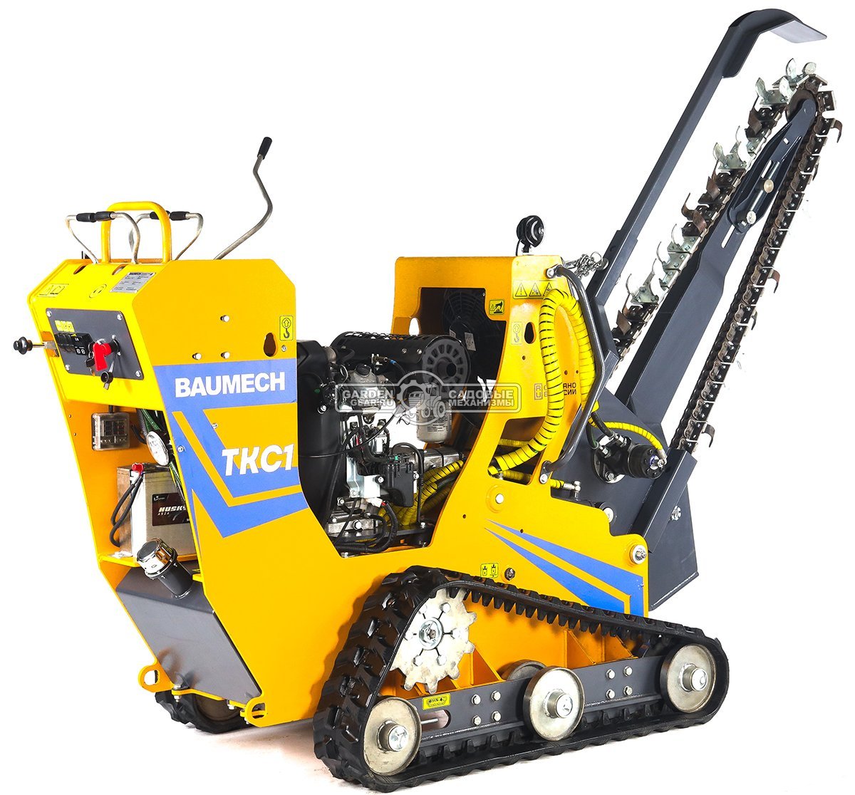Самоходный гусеничный траншеекопатель Baumech ТКС1 с двигателем Zongshen GB750 EFI V-Twin инжектор (скорость копки грунта до 60 м/ч), 762 кг.
