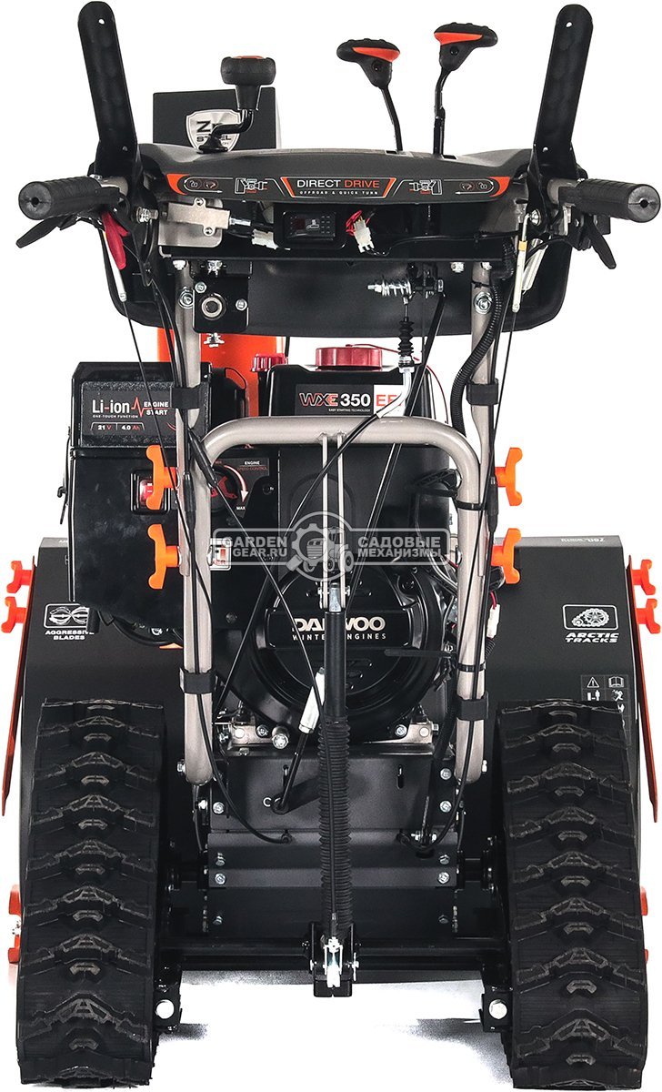 Снегоуборщик Daewoo DAST 430 (EFI) гусеничный (PRC, 76 см, Daewoo WXE 350 EFI, 310 см3, запуск от аккумулятора, фара, гусеницы Arctic track, 125 кг.)
