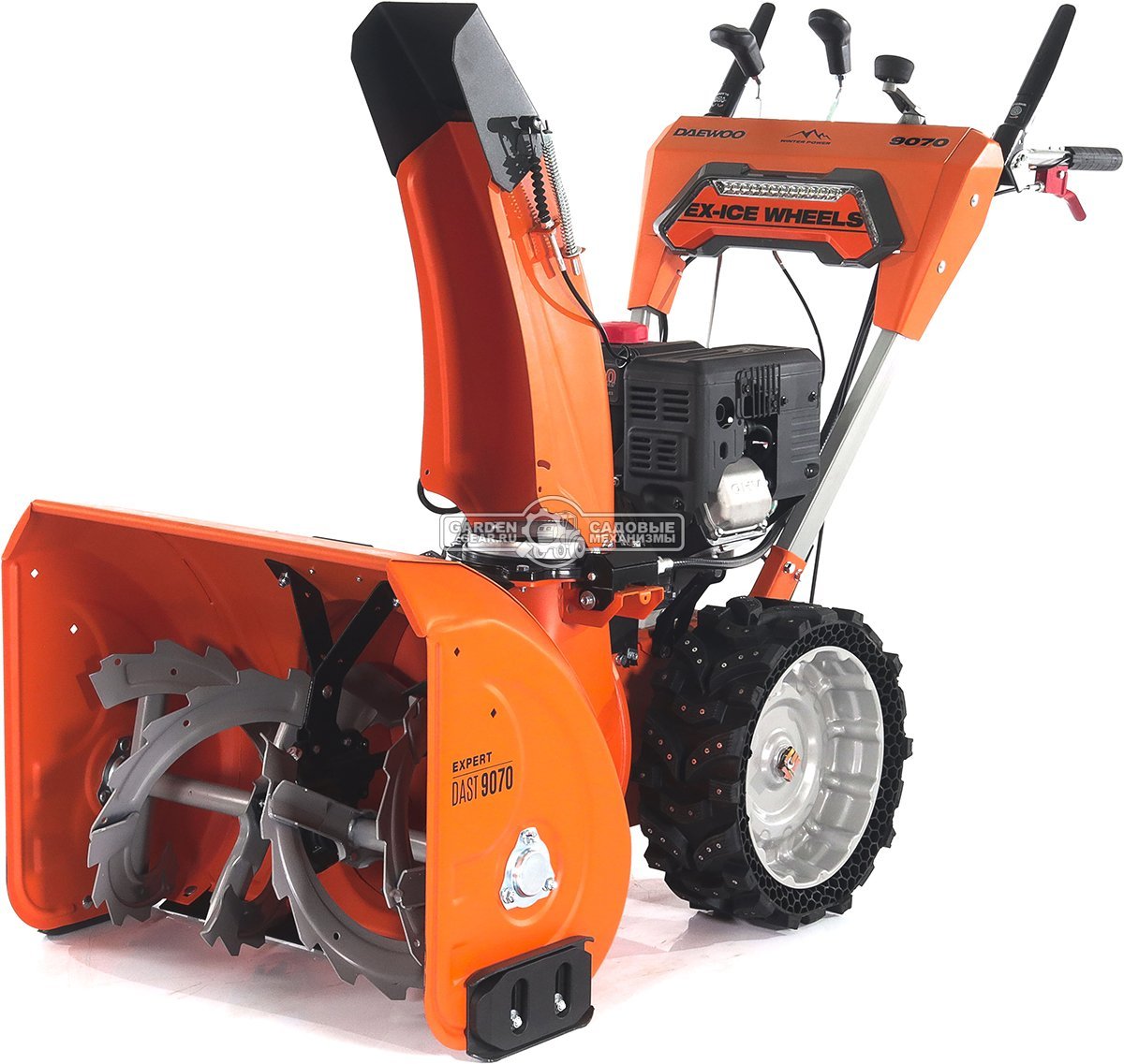 Снегоуборщик Daewoo DAST 9070 (PRC, 67 см., Daewoo, 298 куб.см., эл/стартер 220В, фара, скорости 5/2, колеса EX-ICE, подогрев рукояток, 112 кг.)