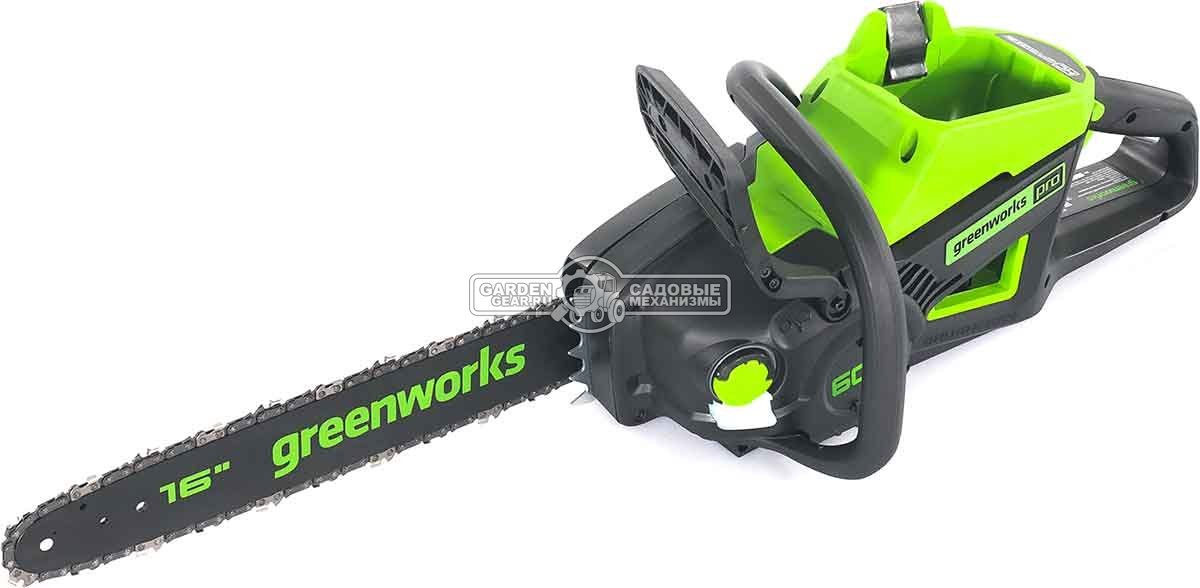 Пила аккумуляторная цепная GreenWorks GD60CS25 16" c АКБ 4 А/ч и ЗУ (PRC, BL 60В, 3/8"-1.3-56E, 4.7 кг)