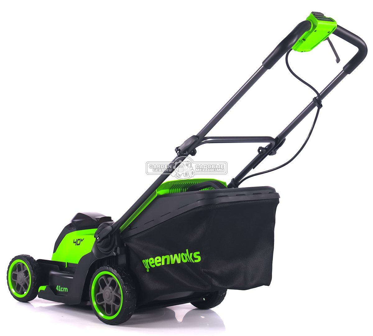 Газонокосилка аккумуляторная GreenWorks GD40LM411 с АКБ 5 А/ч и ЗУ (PRC, BL 40В, 41 см, пластик, мульчирование, 60 л, 16.5 кг)