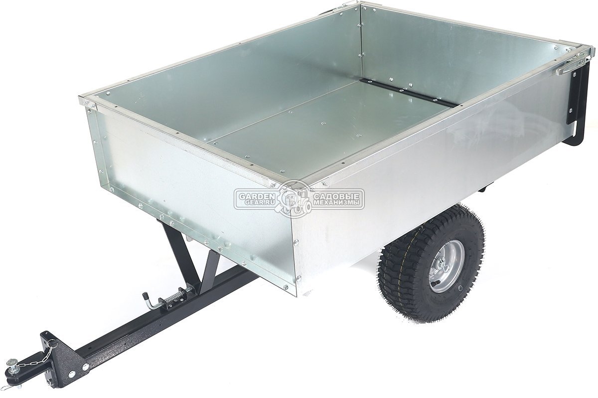 Тележка - прицеп ZimAni GT410x2 Stainless steel 500 для садовых тракторов, с механизмом опрокидывания (оцинкованной сталь, 500 кг)