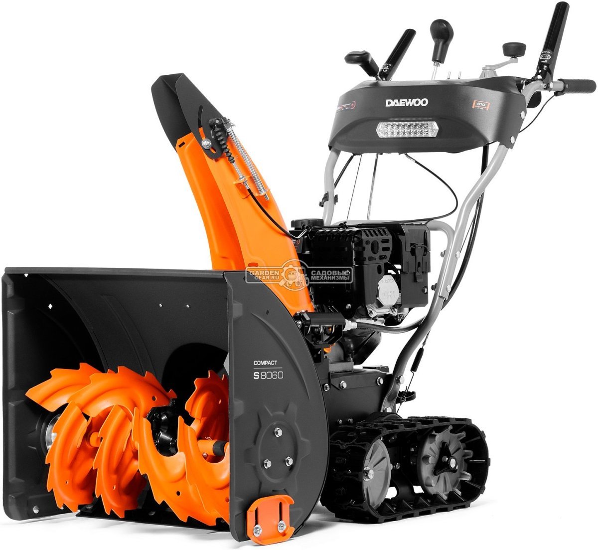 Снегоуборщик Daewoo S 8060 гусеничный (PRC, 61 см., Daewoo, 220 куб.см., эл/стартер 21В, фара, скорости 6/2, подогрев рукояток, 83 кг.)